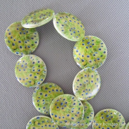 Peacock Shell Beads, Big Disc Shell, Green Coin Shell (SHB2002)